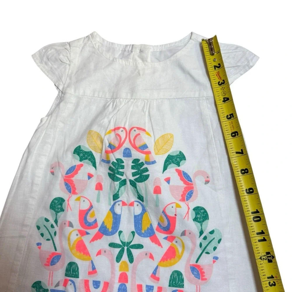 Gymboree Toddler Girls White Linen Blend Bird Print Short Sleeve Dress Size 3T